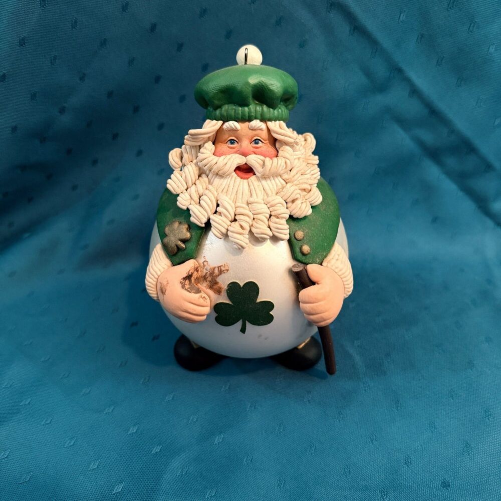 Irish Santa Claus Christmas Ornament Shamrock Green Hat Beard 6" Figurine